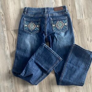 Elegant Blue Boot Cut Jeans with Embroidery